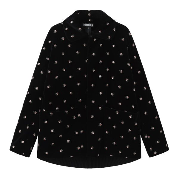 Black Printed Velvet Bomber Jacket - immagine 2