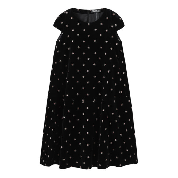 Black Printed Velvet A-Line Dress - immagine 2