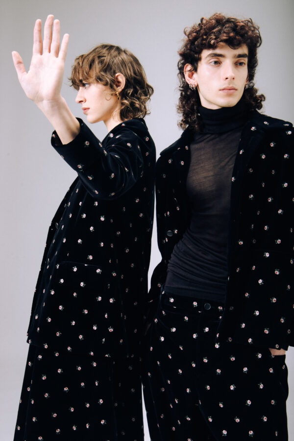 Black Printed Velvet Blazer - immagine 4