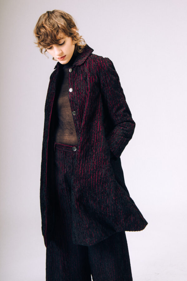 Burgundy and Black A-Line Coat - immagine 3